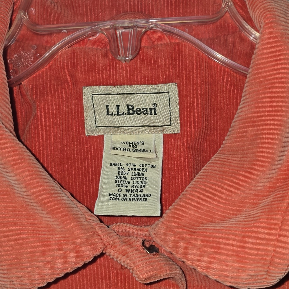 Wonderful Pink Salmon LL Bean Corduroy Jean Jacket XS Lined w/ Floral Flannel - Picture 3 of 10